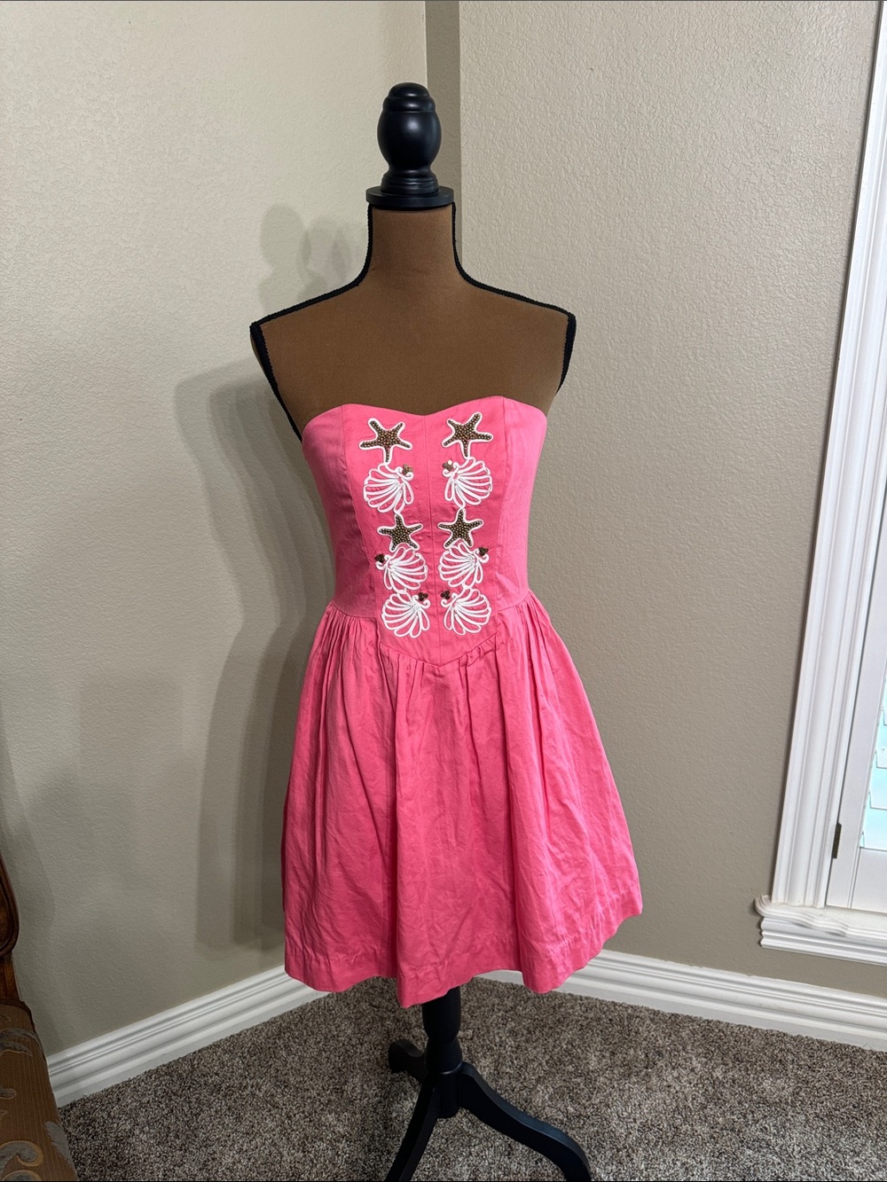 Lilly Pulitzer Pink Strapless Embroidered Mini Dress